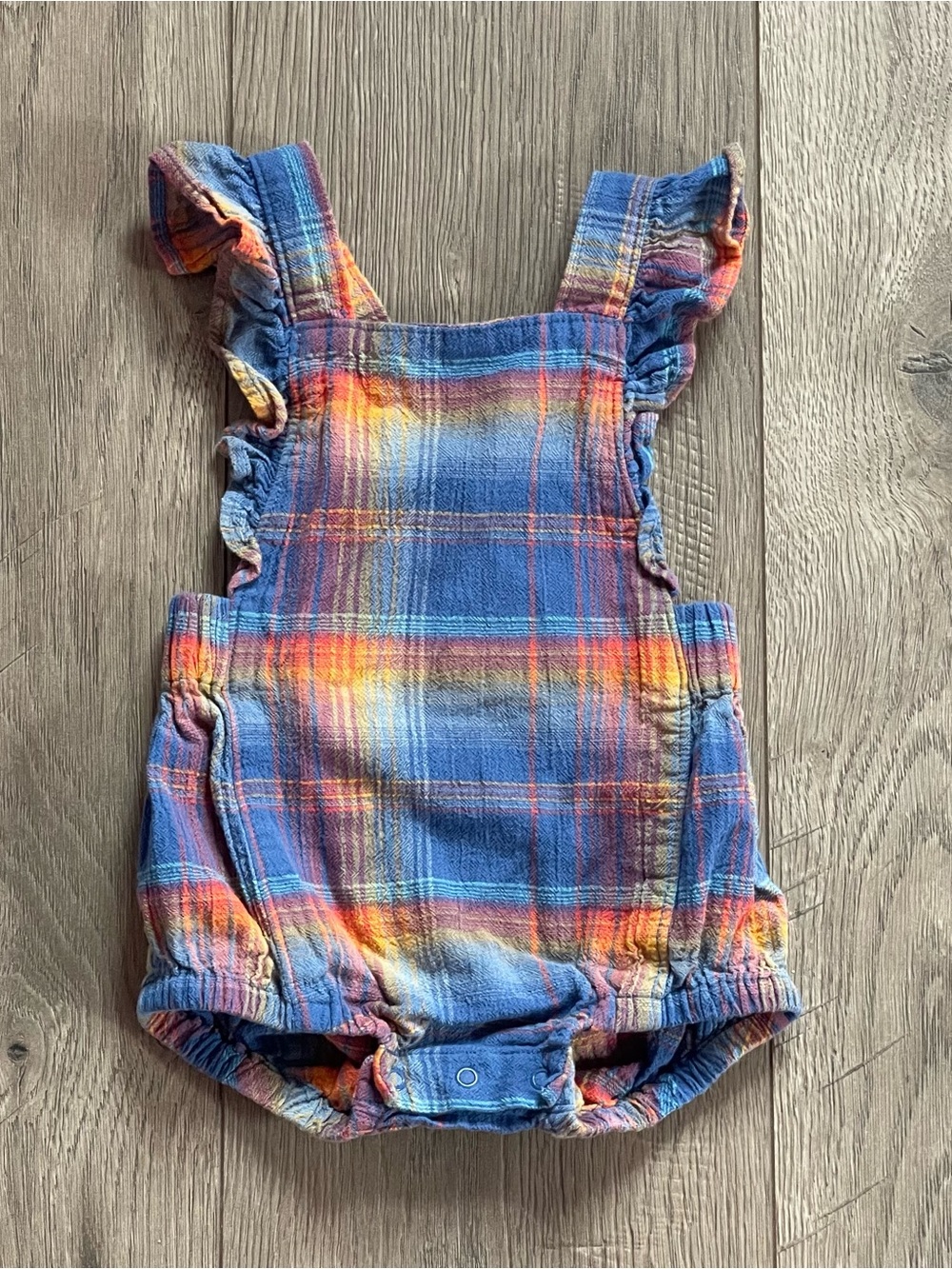 Tea Collection 6-9m Blue Orange Plaid Baby Girl Ruffle Bubble Romper